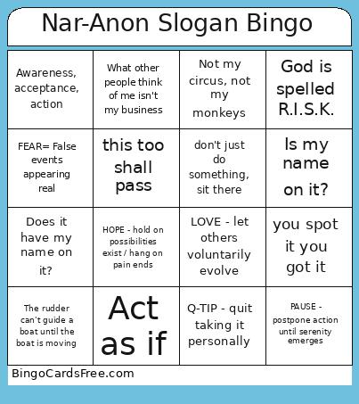Nar-Anon Slogan Bingo Card