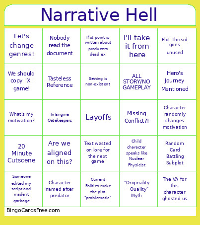 Narrative Hell Bingo Card