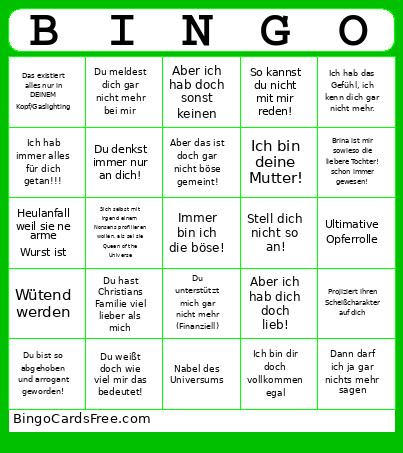 Narzisten Bullshit Bingo Card