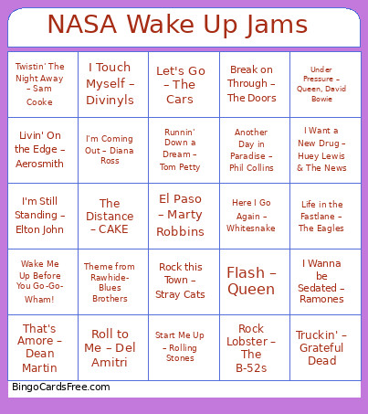 NASA Wake Up Jams Bingo Card