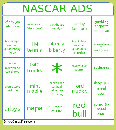 NASCAR ADS Bingo Card