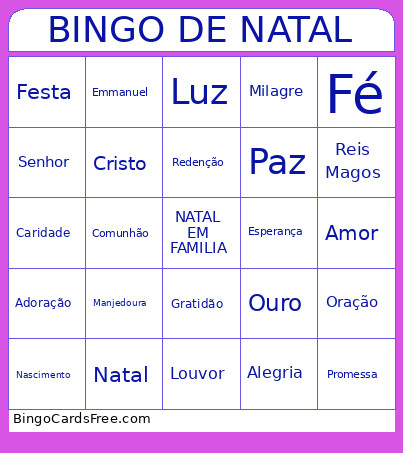 Natal Em Familia Bingo Card