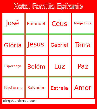 Natal Familia Epifanio Bingo Card
