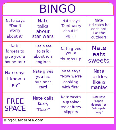 Nate New Years Bingo Card