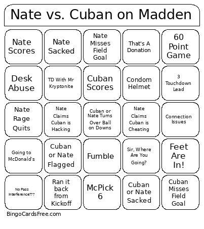 Nate Vs. Cuban On Madden Bingo Card