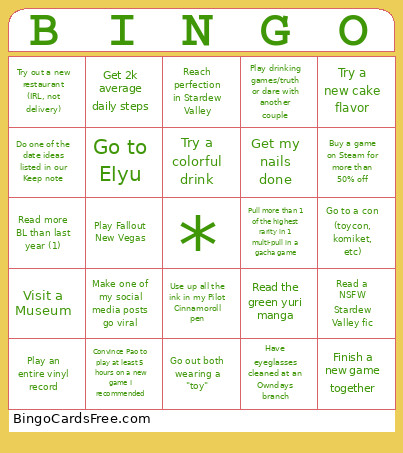 Nath's 2026 Bingo Card