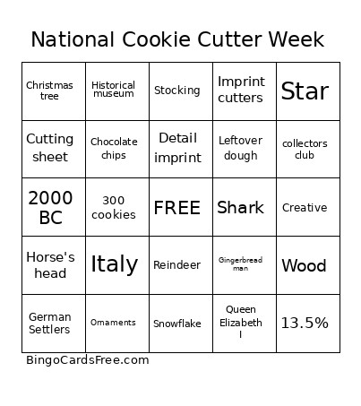 National Cookie Cutter Week Bingo Card