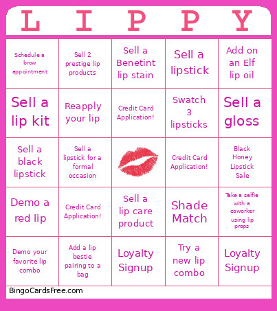 National Lipstick Day Bingo Card