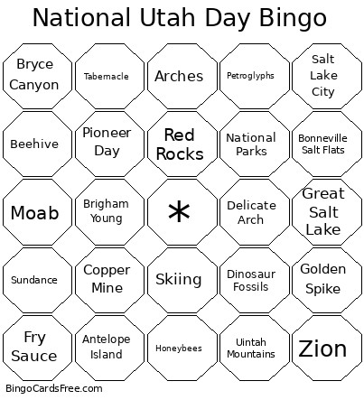 National Utah Day Bingo Card