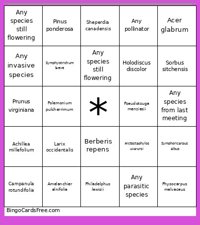 Native Plant Bingo Card