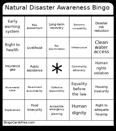 Natural Disaster Awareness Bingo Card