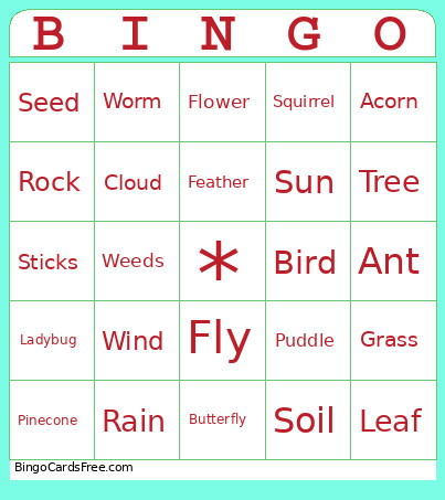 Nature Bingo Card