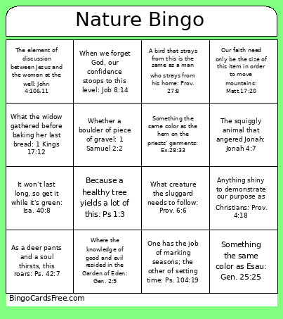 Nature Bingo Card