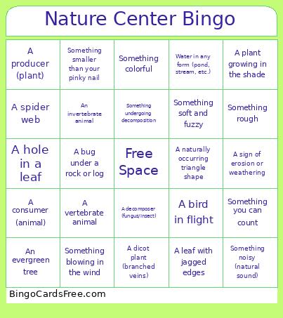 Nature Center Bingo