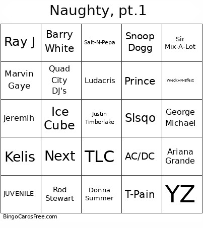 Naughty, Pt. 1 Ttb Sx Bingo Card
