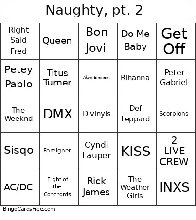 Naughty, Pt 2 (PYTO) Bingo Card