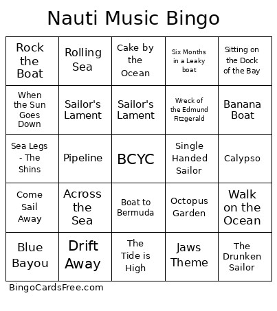 Nauti Music Bingo Card