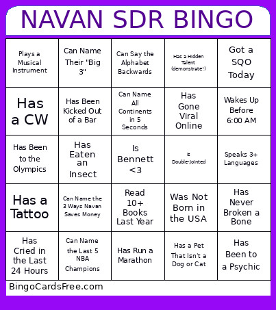 NAVAN SDR Bingo Card