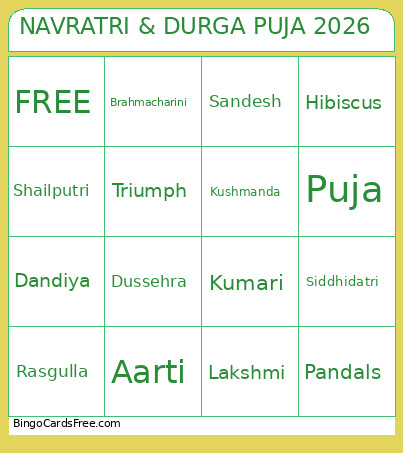 NAVRATRI & DURGA PUJA 2026 Bingo Card