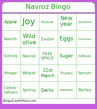 Navroz Bingo Cards Free Pdf Printable Game, Title: Navroz Bingo
