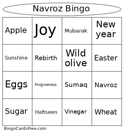 Navroz Bingo Card