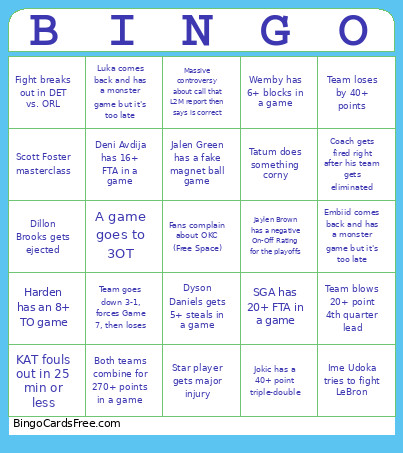 NBA Playoffs Bingo Card