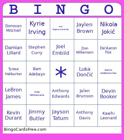 NBA Top Players 2025 Bingo Card