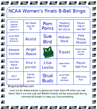 NCAA Women’s Finals B-Ball Bingo Card