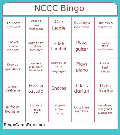 NCCC bingo