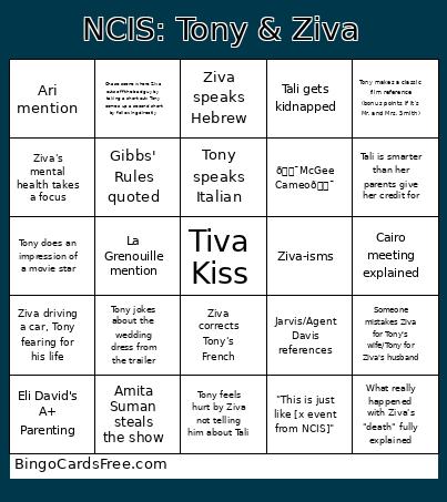 NCIS: Tony & Ziva Bingo