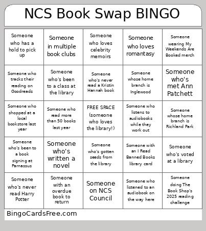 NCS Book Swap Bingo Card