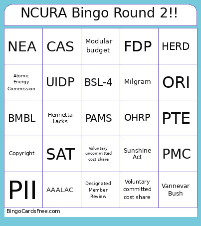 NCURA Round 2!! Bingo Card