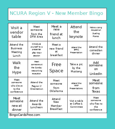 NCURA Region V - New Member Bingo Card