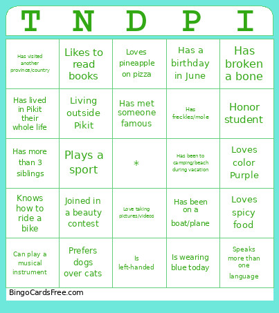NDPI - Bingo Card