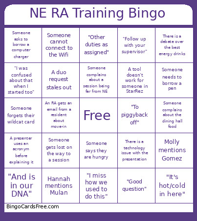 NE RA Training Bingo Card