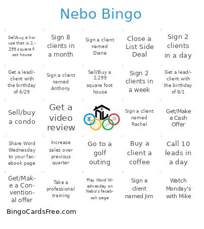 Nebo Bingo Cards Free Pdf Printable Game, Title: Nebo Bingo