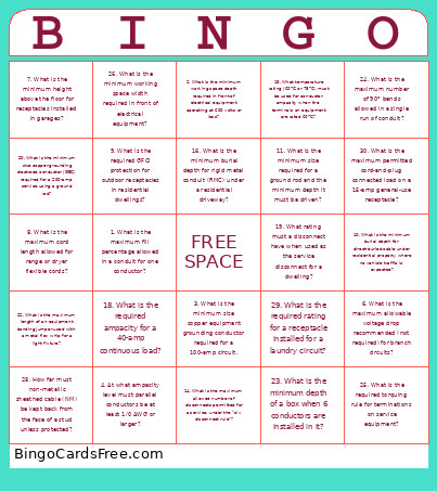 NEC 2023 Questions Bingo Card