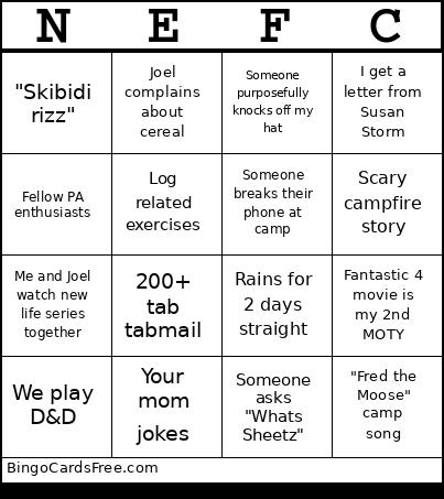 NECF Bingo card