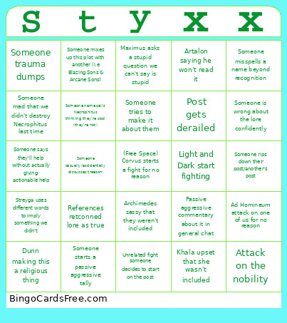 Necorphitus Bingo Card