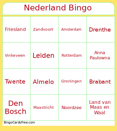 Nederland Bingo Card