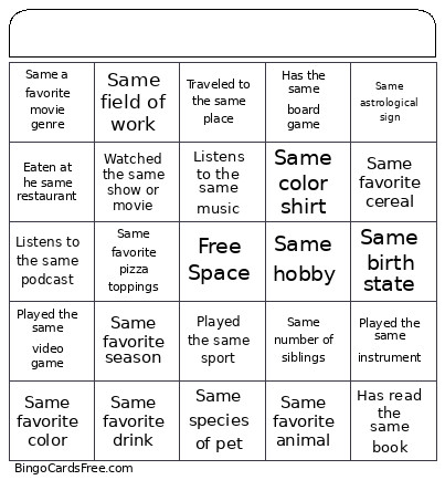 Neighbor Bingo Card