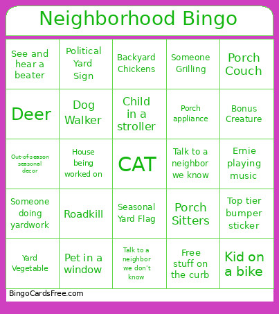 Neighborhood Bingo Card