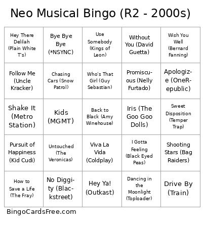 Neo Musical Bingo (R2 - 2000s)