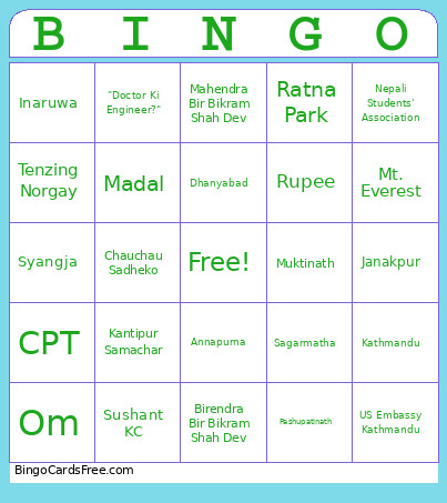 Nepal Bingo Card 2