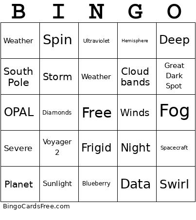 Neptune Bingo Card