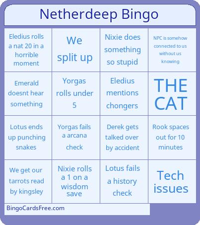 Netherdeep Bingo Cards Free Pdf Printable Game, Title: Netherdeep Bingo