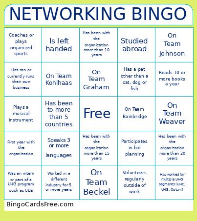 Networking Bingo Card