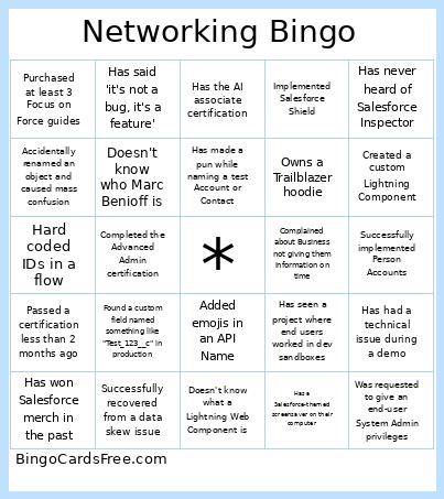 Networking Bingo Card