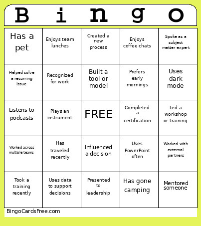 Networking Bingo Card