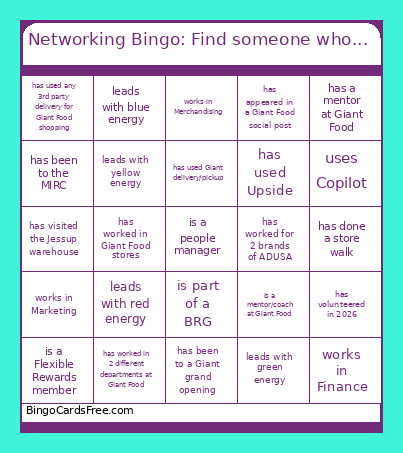 Networking : Find Someone Who... Bingo Card 2